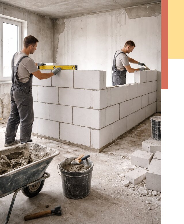 Кладка перегородок из ПГП в Ростове-на-Дону от 2607 руб./м2 — монтаж и возведение под ключ | ОТДЕЛОЧНИК-Рст