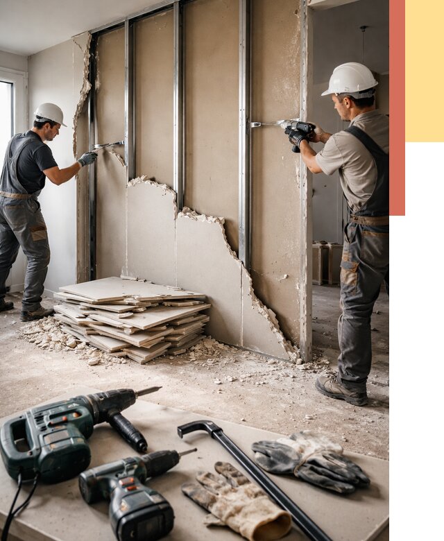 Демонтаж перегородки из гипсокартона в Ростове-на-Дону от 1251 руб. быстро и недорого | ОТДЕЛОЧНИК-Рст