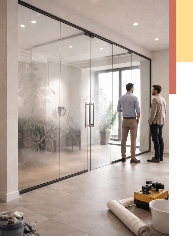 Стеклянные перегородки с рисунком в Ростове-на-Дону от 13036 руб. монтаж и нанесение | ОТДЕЛОЧНИК-Рст