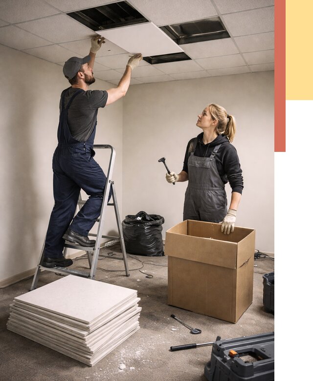 Демонтаж потолочной плитки в Ростове-на-Дону от 4693 руб. быстро и недорого | ОТДЕЛОЧНИК-Рст