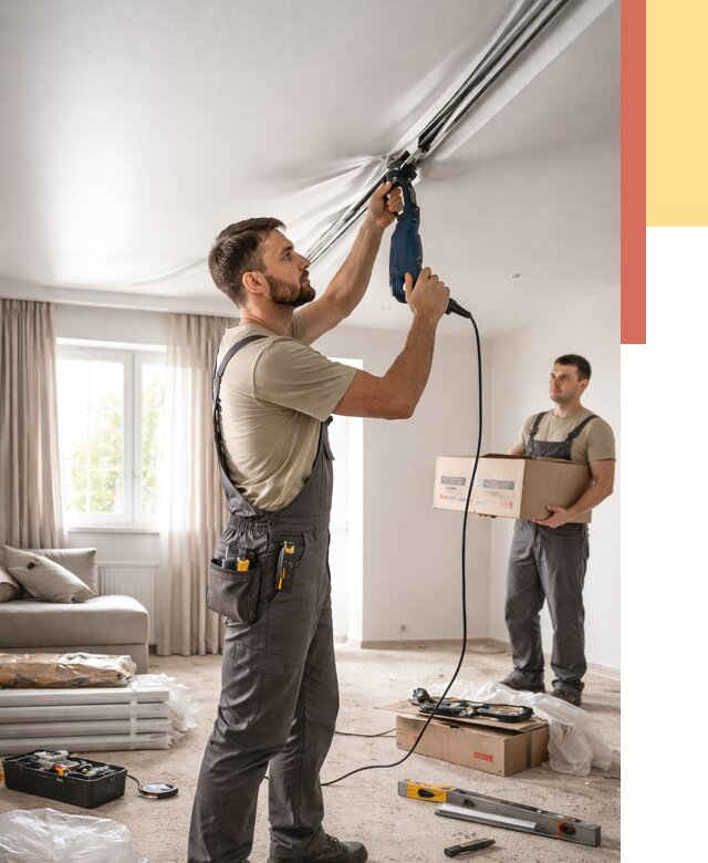 Монтаж сатинового натяжного потолка в Ростове-на-Дону от 3650 руб. | Быстро, недорого — ОТДЕЛОЧНИК-Рст