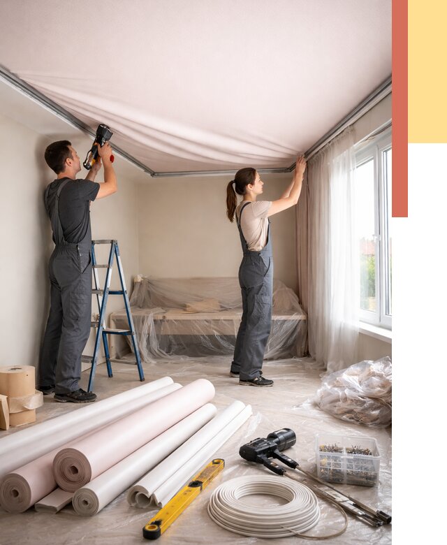 Монтаж цветного натяжного потолка в Ростове-на-Дону от 4380 руб/м² — быстро и недорого | ОТДЕЛОЧНИК-Рст