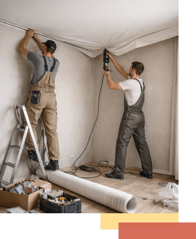 Монтаж цветного натяжного потолка в Ростове-на-Дону за один день