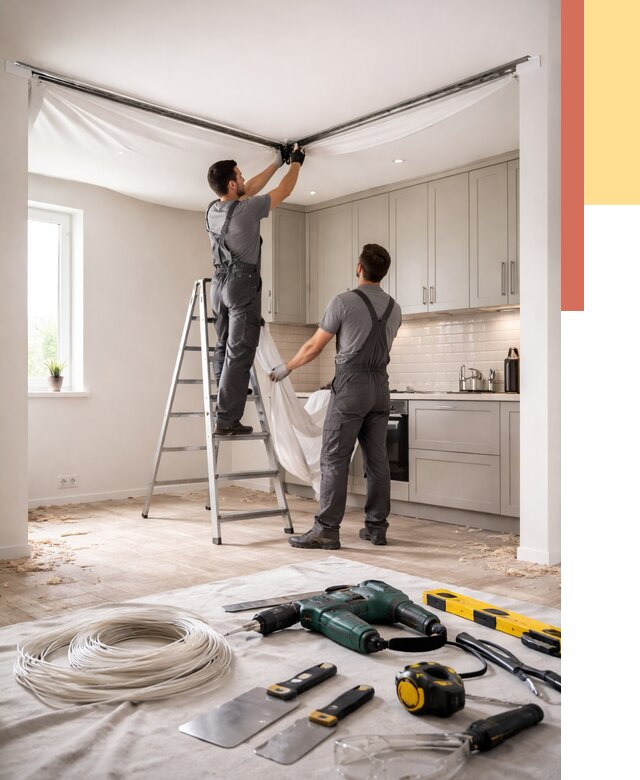 Установка натяжного потолка на кухне в Ростове-на-Дону от 2503 руб. | ОТДЕЛОЧНИК-Рст