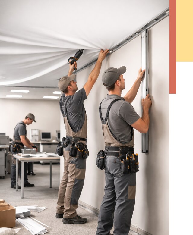 Монтаж натяжного потолка в офисе в Ростове-на-Дону от 469 руб/м² — быстро и недорого | ОТДЕЛОЧНИК-Рст