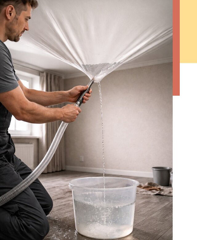 Слив воды с натяжного потолка в Ростове-на-Дону от 2607 руб. быстро и недорого | ОТДЕЛОЧНИК-Рст