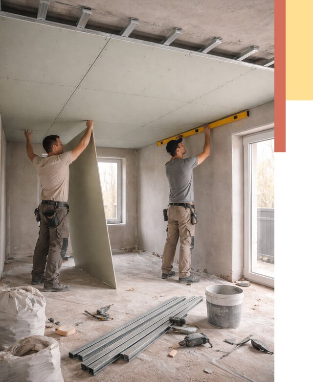 Одноуровневый потолок из гипсокартона в Ростове-на-Дону от 782 руб. — монтаж под ключ | ОТДЕЛОЧНИК-Рст