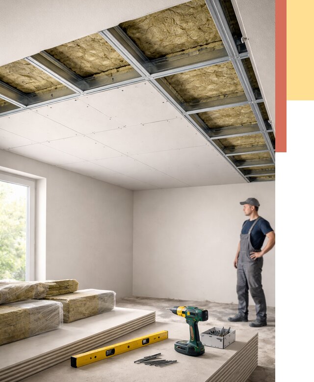 Звукоизоляция потолка ГКЛ в Ростове-на-Дону от 991 руб. — монтаж под ключ | ОТДЕЛОЧНИК-Рст