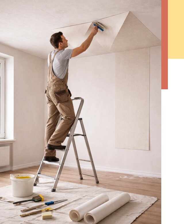 Поклейка обоев на потолок в Ростове-на-Дону от 4693 руб. быстро и недорого | ОТДЕЛОЧНИК-Рст